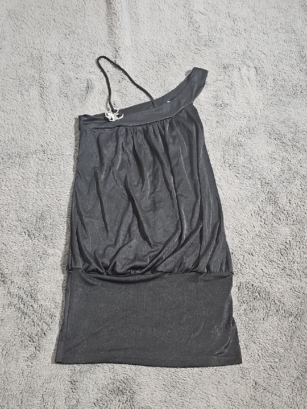 Yoo'n Me One Shoulder Black Mini Dress Metal Chain Stretch Evening Size M